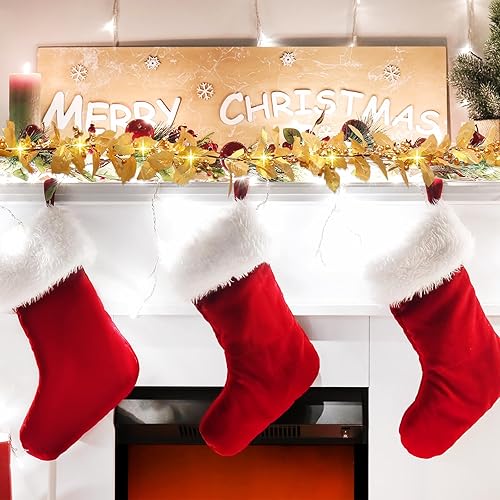 Miniatura 6 de Syhood Guirnalda de bayas de Navidad de 6 pies, guirnalda de hojas de acebo iluminada para interiores, guirnalda artificial de otoño, decoración de