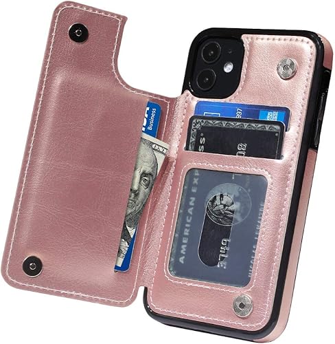 MIDOLA Funda tipo cartera para iPhone 11 con funda para tarjeteros, clip de dinero de piel sintética de alta calidad, ranuras para tarjetas, doble