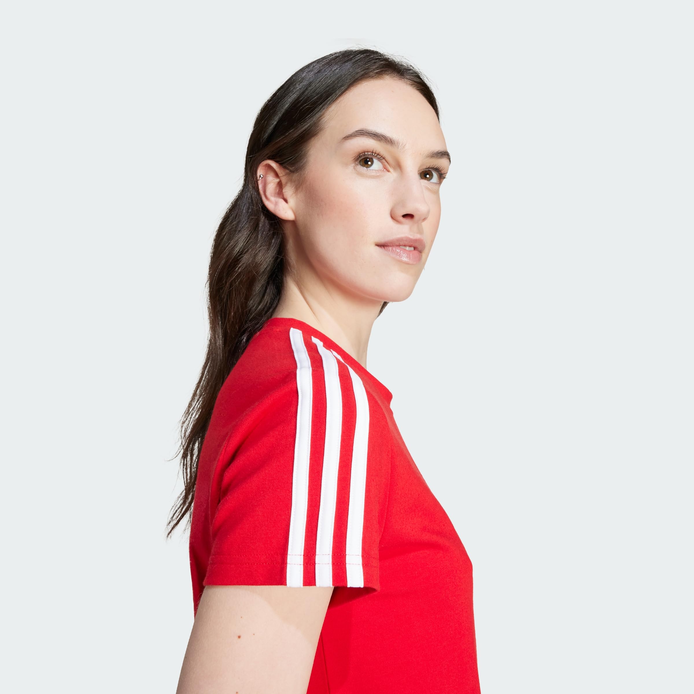 adidas Kobiety Essentials 3-Stripes Single Jersey Fitted Tee Dress, Better Scarlet S23, L