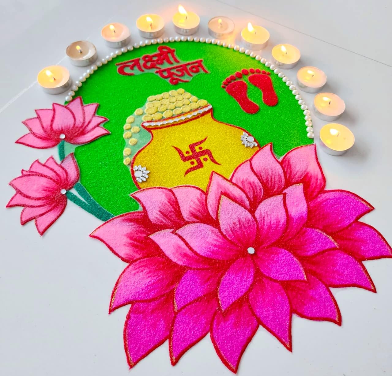 Radhika Creation Diwali Dhanteras Rangoli 18 x 16 Inch | Beautiful Diwali Readymade Rangoli Design | Reusable Handmade Rangoli Design for Festival Floor Decor.-image-23