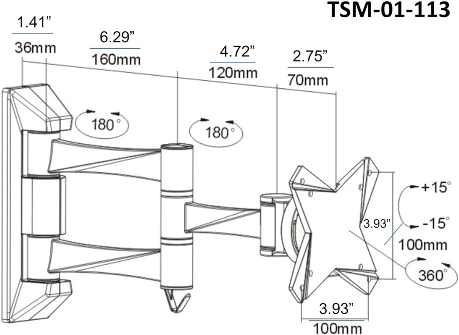 OSD Audio TSM-01-113 Full Motion Tilt and Swivel Wall Mount for 13-inch to 23-inch LCD TV