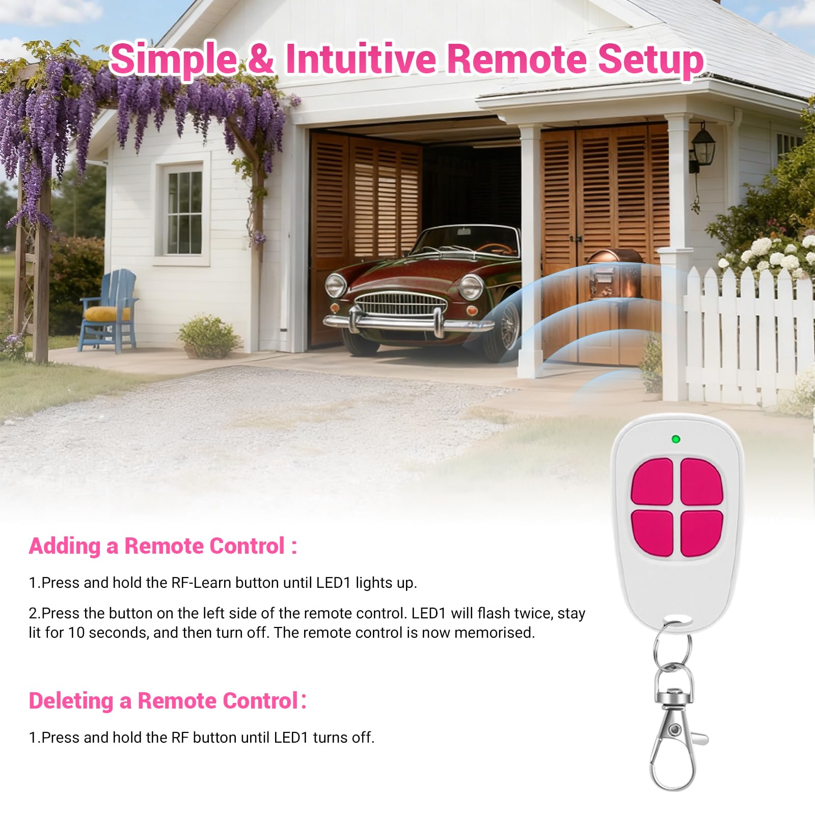 3 x AAM0049 - Mando a distancia para puerta y garaje - Compatible con SCS Sentinel - 433,92 MHz - 4 canales - Código secreto giratorio y largo alcance - Rosa