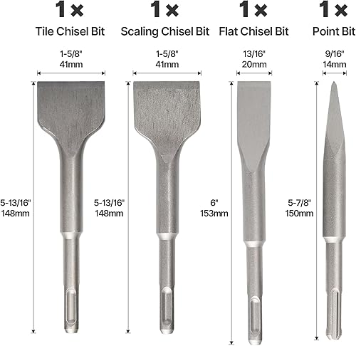 Miniatura 2 de Vearter SDS Plus Martillo eléctrico de vástago para mampostería, ranura de punto de mampostería, broca de cincel plano para azulejos, cemento,