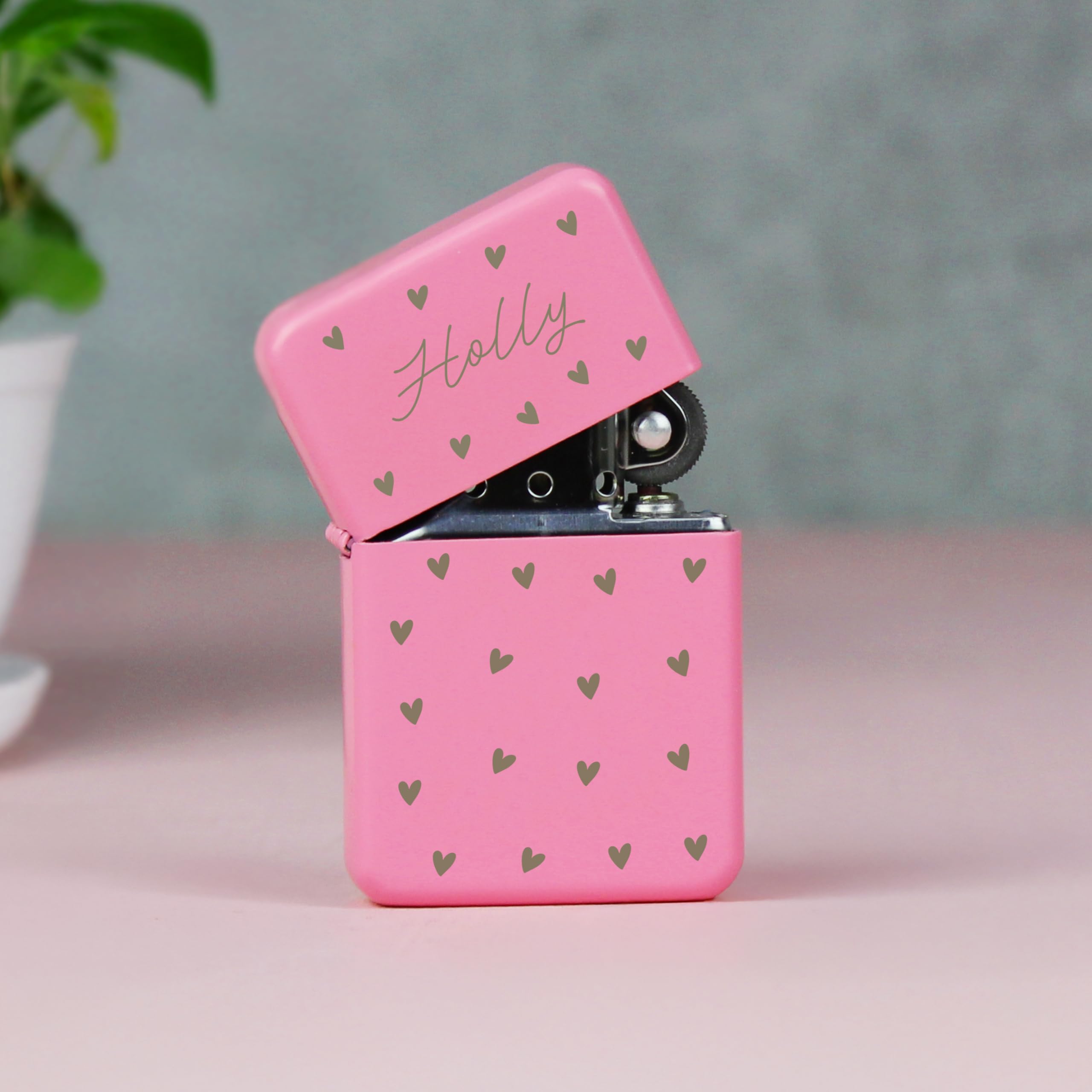 Personalised Memento Pink Personalised Heart Pattern Petrol Lighter
