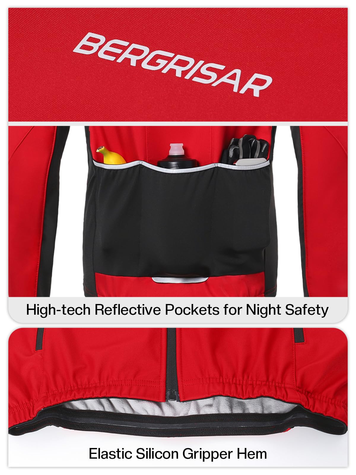 BERGRISAR Veste Cyclisme Homme Velo Vtt Hiver Coupe-vent Thermique Imperméable