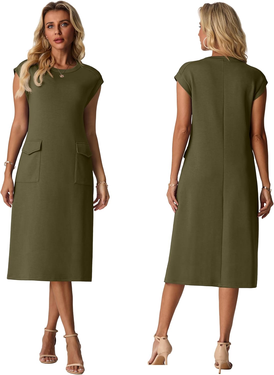 Lepunuo Womens Summer Dresses Crewneck Maxi Skirts Casual Midi Dress with Pockets Beach Vacation Outfits - Image 5