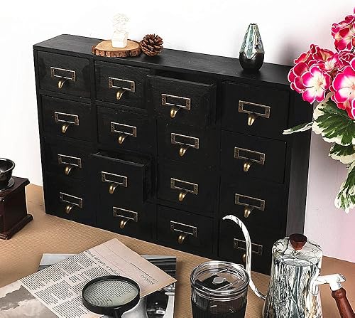 Miniatura 4 de PACKGILO Gabinete de boticario de 16 cajones con cajones, boticario de mesa, cofres y gabinetes de biblioteca, catálogo de tarjetas de biblioteca,