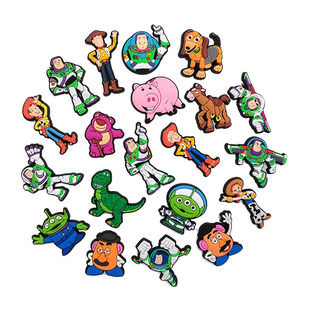 APDDHJToy Story Shoes Charms, PVC Shoe Decorations Accessorie, 20Pcs Cartoon Story Charms for Kids Teen Girls Clog Shoes Wristband Bracelet Birthday Gifts, Cute Croc Charms