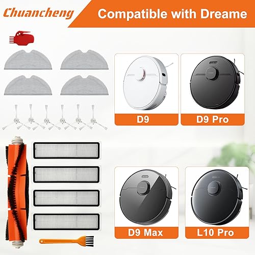 Miniatura 2 de Kit de accesorios para aspiradoras Dreame D9, D9 Max, D9 Pro, L10, L10 Pro, incluye 1 cepillo principal, 6 cepillos laterales, 4 filtros, 4 paños de