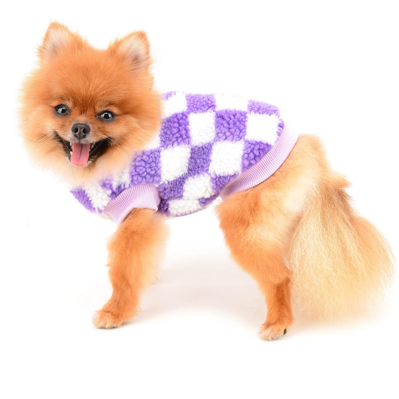 SMALLLEE_LUCKY_STORE Pet Fleece Checked Jumper Vest Turtleneck Pullover Sweaters Soft Sweatshirt for Small Dogs Cat Puppy Yorkie Chihuahua Warm Autumn Winter Clothes,Purple,M - Image 4