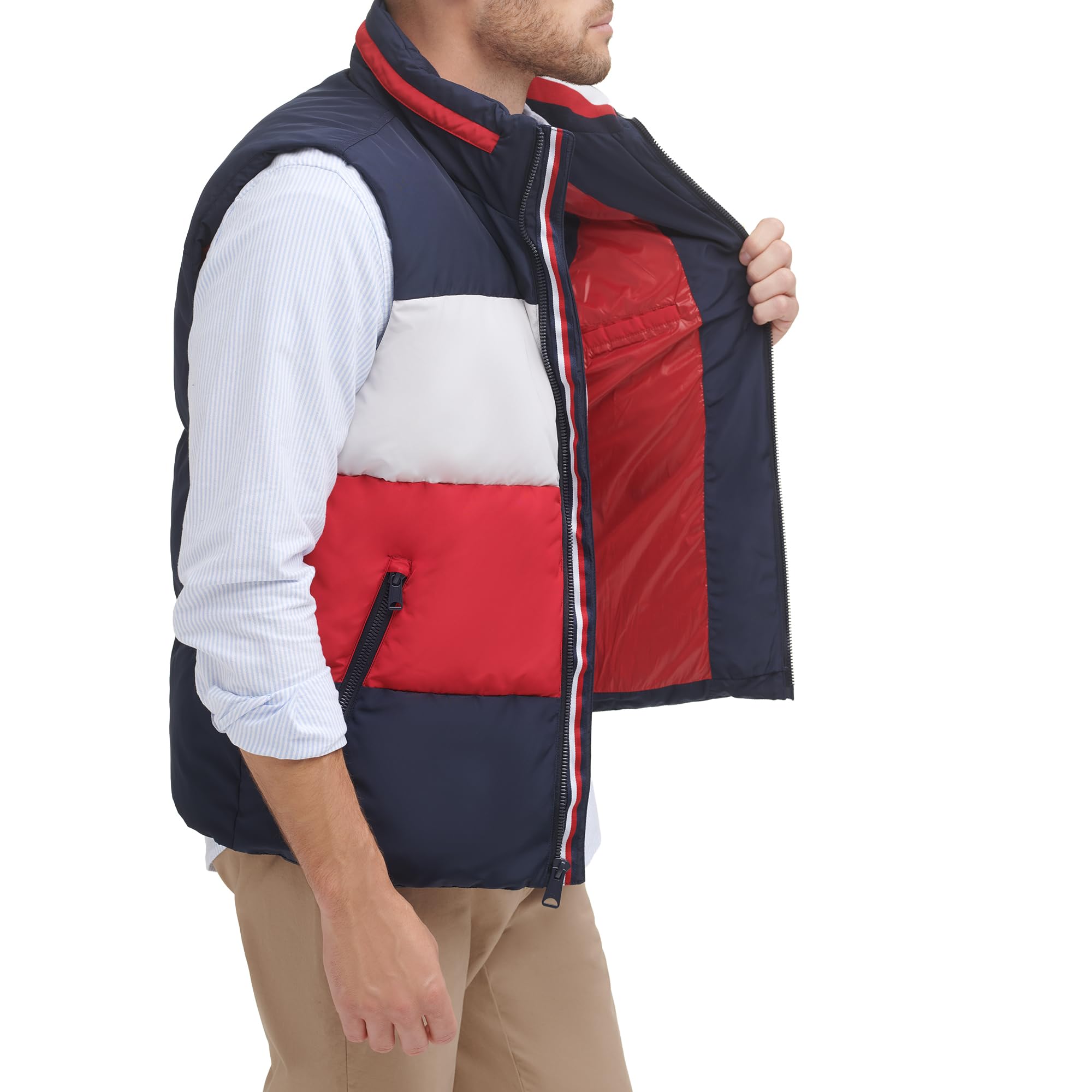 Tommy Hilfiger Herren Quilted Stand Collar Vest Weste mit gestepptem Stehkragen, Midnight/Ice/Red, XXL – Ansicht 2