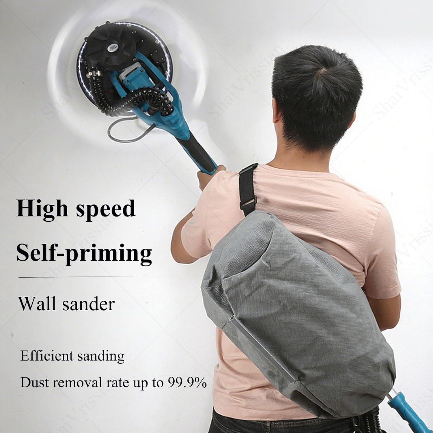 1800w Drywall Sander,Electric Dust Sheetrock Sander,1000 to 2100rpm,5 Adjustable Speeds,LED Light,Extendable Handle,Dust Bag and Hose,for Tight Spaces Sanding C