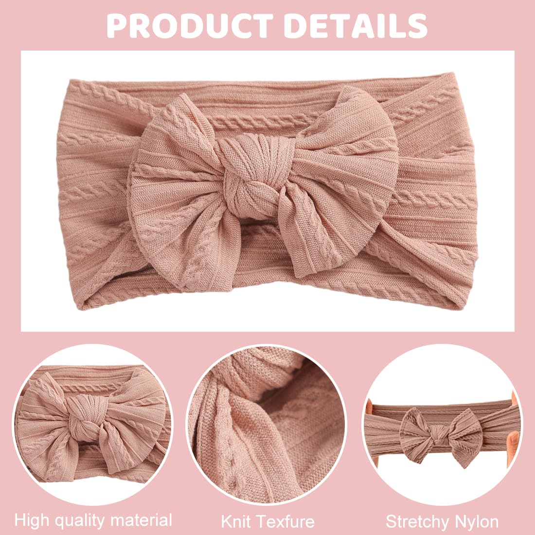 NJCXOLA Lot de 3 Bandeaux pour Bébé Fille en Nylon, Élastiques Doux et Mignons avec Nœuds