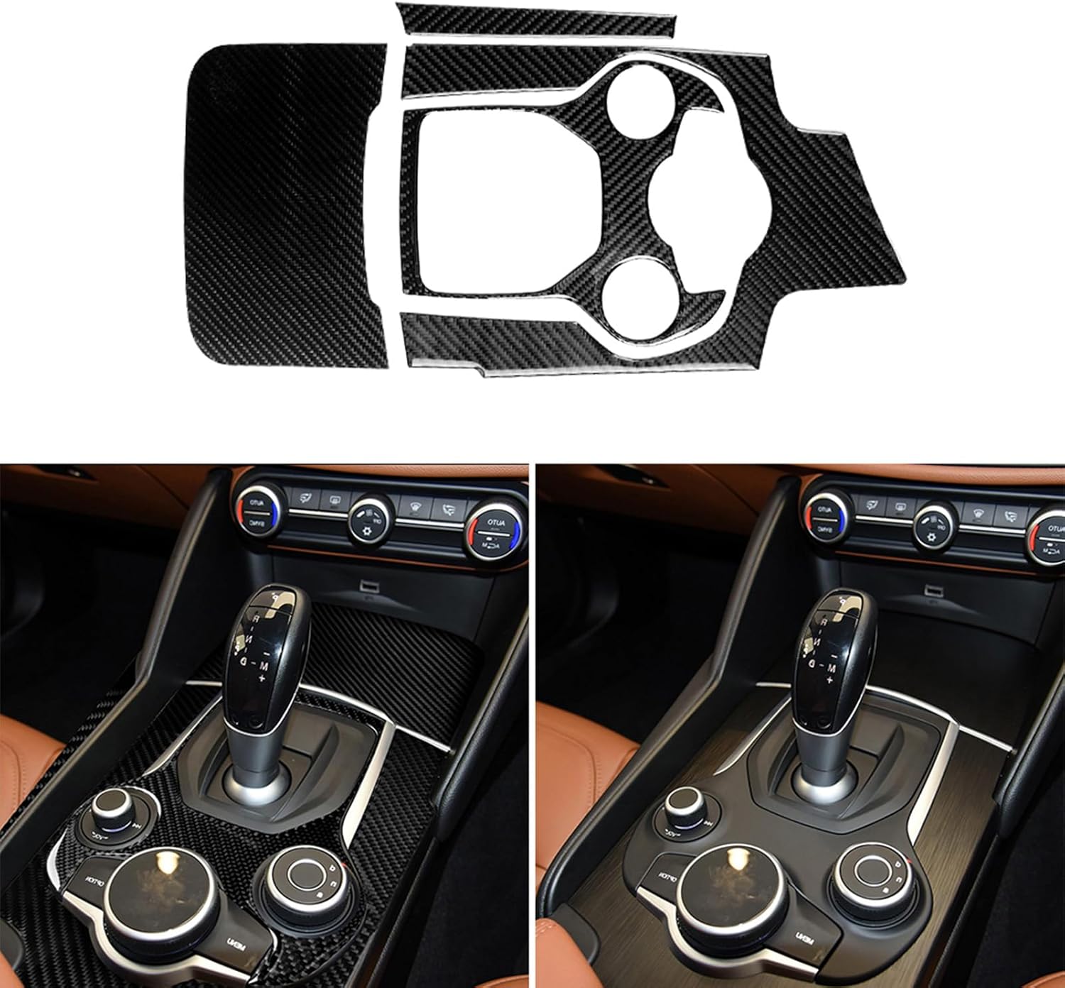 Car Interior Center Control Gear Shift Panel Cover Trim Stickers Kit Compatible with Alfa Romeo Giulia 2017 2018 2019 Real Carbon Fiber Accessories Decals