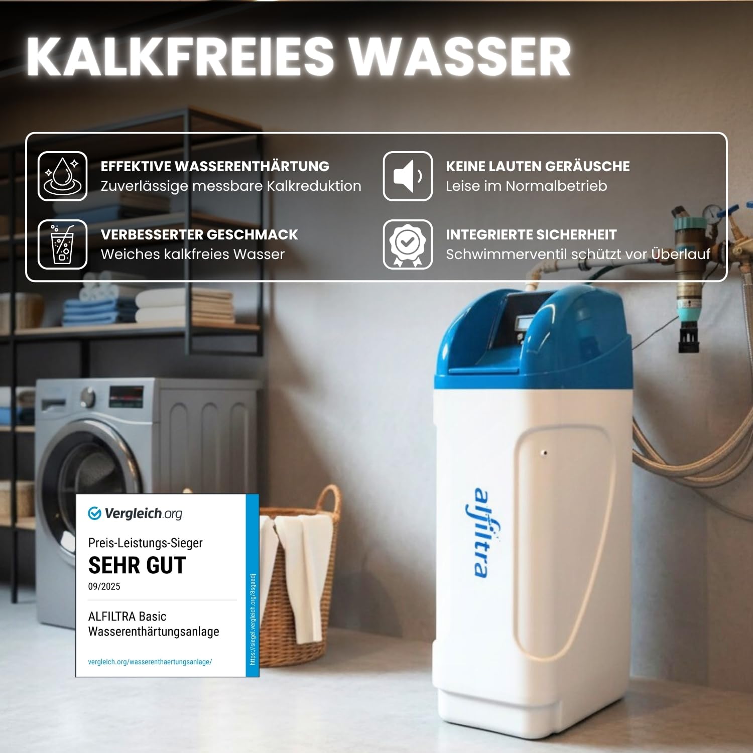 Entkalkungsanlage mit Anschlussset 1" und Testset | Wasserenthärtungsanlage für Haushalte bis zu 8 Personen | Antikalkanlage Entkalker für weiches Wasser