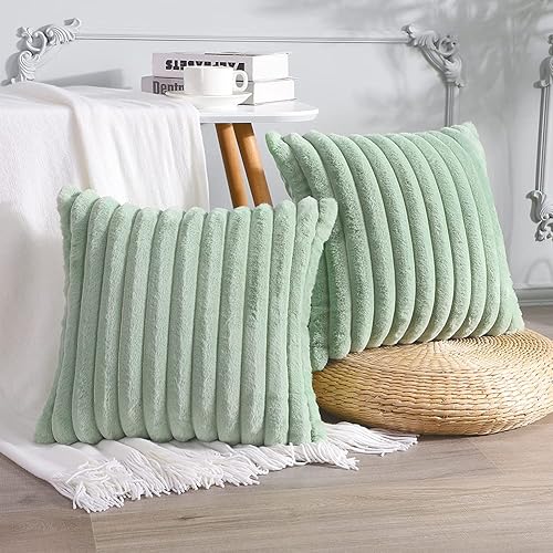 Miniatura 1 de Soleebee Juego de 2 fundas de cojín, terciopelo suave, acogedoras, pelo sintético de conejo, sofá, cama, silla, decorativa para el hogar, 28 x 28