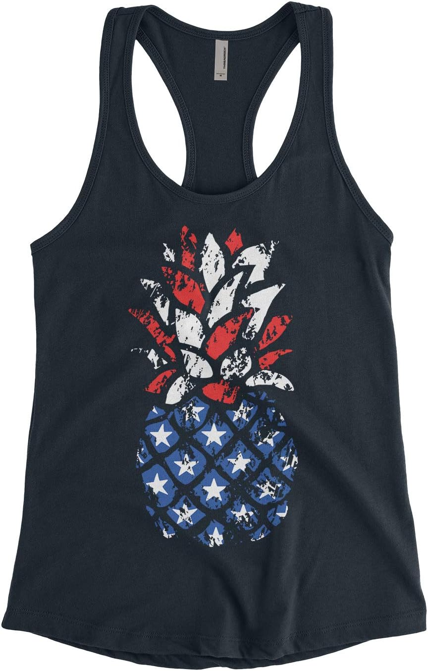 Threadrock Women's American Flag Pineapple Racerback Tank Top