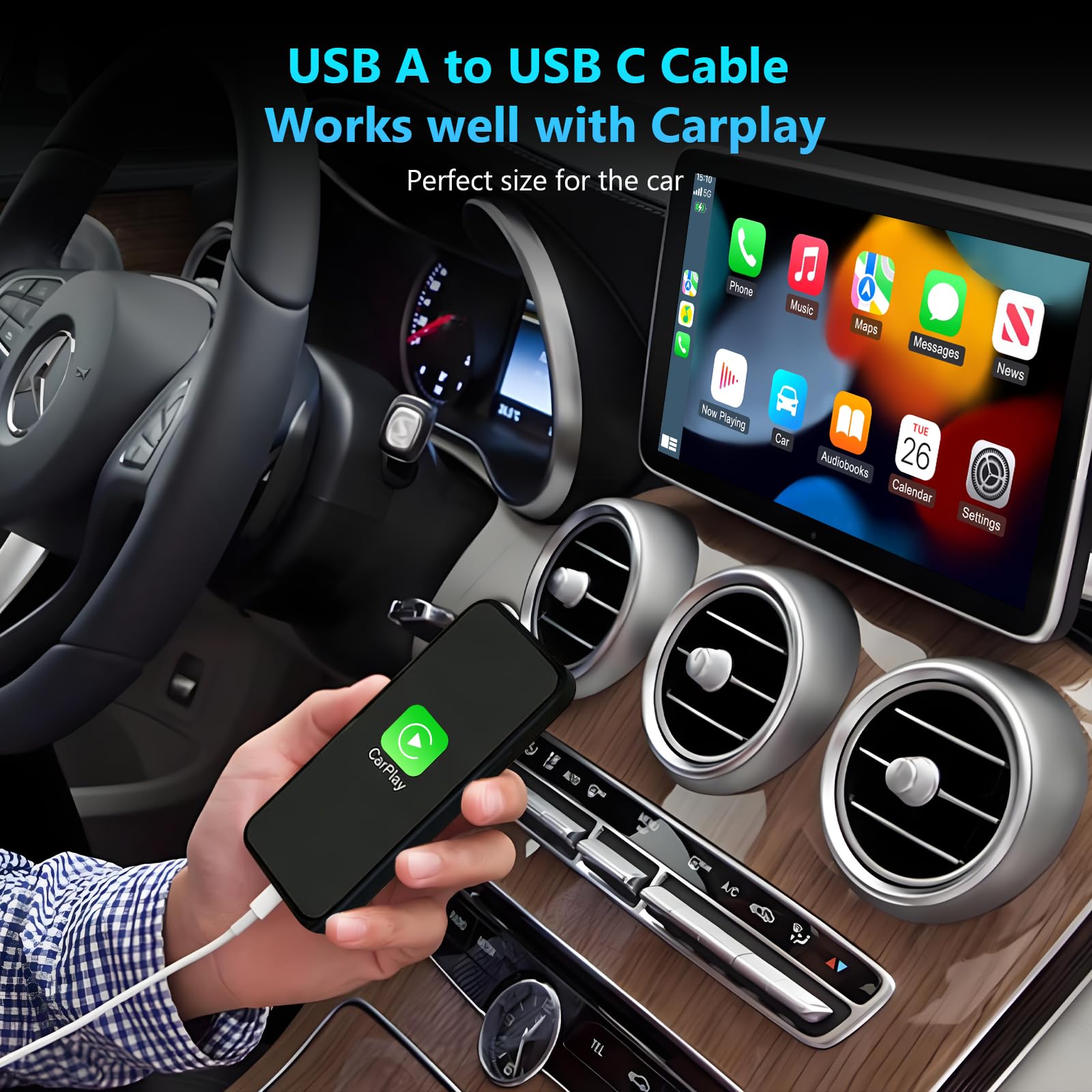 Cavo di ricarica per auto Carplay per iPhone 17, 16, 15, confezione da 3, 90 cm, 1,8 m, 3 m, da USB A a USB C, per Apple 17, 16, 15 Pro/Pro Max/Plus, cavo di tipo C, per Pixel, Galaxy, Note