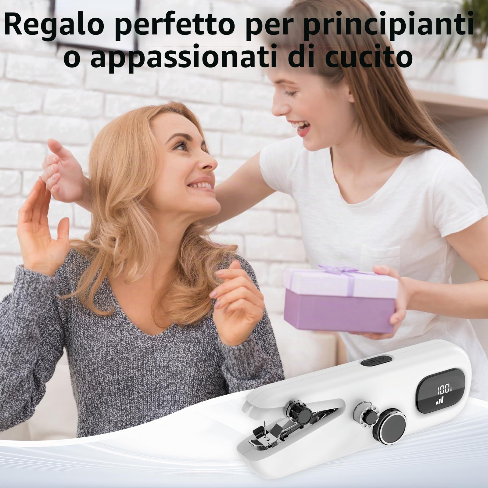 Macchina da cucire portatile elettrica a manovella, ricaricabile con blocco di sicurezza e indicatore di carica, 3 velocità da cucire con accessori per principianti, riparazione rapida di abiti