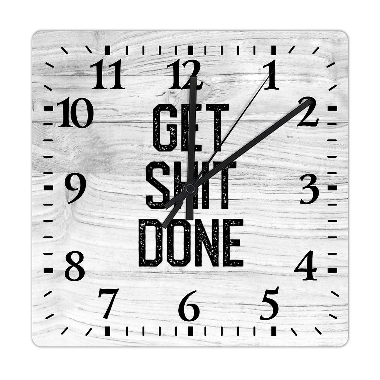 Grande horloge murale carrée bois sans tic-tac 38 cm avec citation motivation