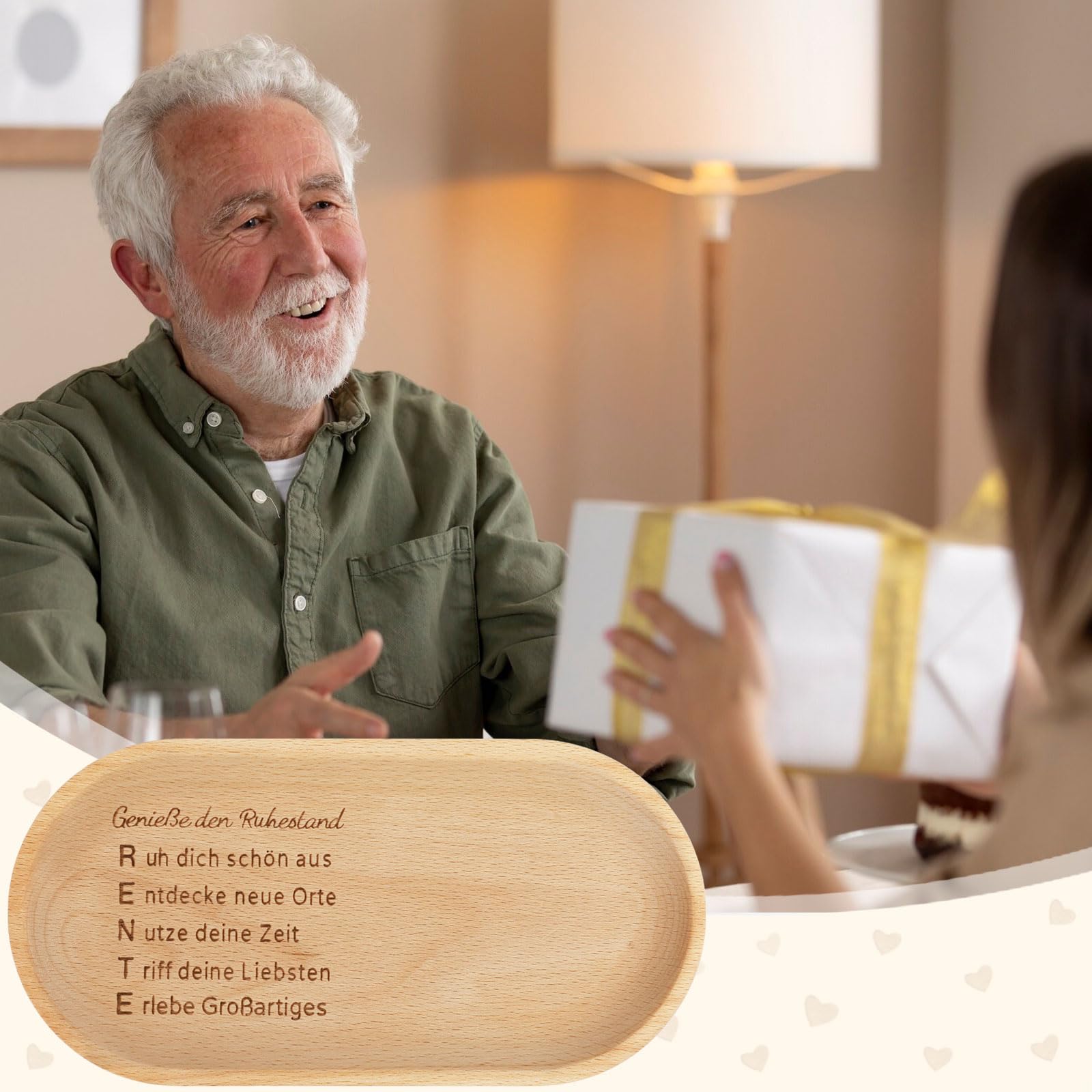 MEJOSER Holz Tablett für Brot Tassen 22x11cm Ruhestand Geschenk Renteneintritt Rente Geschenke Frau Männer Rentner Brettchen Kosmetiktablett Abschiedsgeschenk für Rentnerin (Tasse Nicht inkl.)