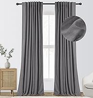 Vista 20 de INOVADAY Cortinas 100% opacas de 63 pulgadas de largo, juego de 2 paneles de lino con pestaña trasera, bolsillo para barra, cortinas opacas