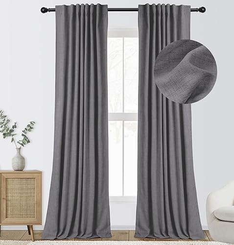 Miniatura 20 de INOVADAY Juego de 2 paneles de cortinas 100% opacas de 84 pulgadas de largo, con pestaña trasera, bolsillo para barra, cortinas opacas de lino para