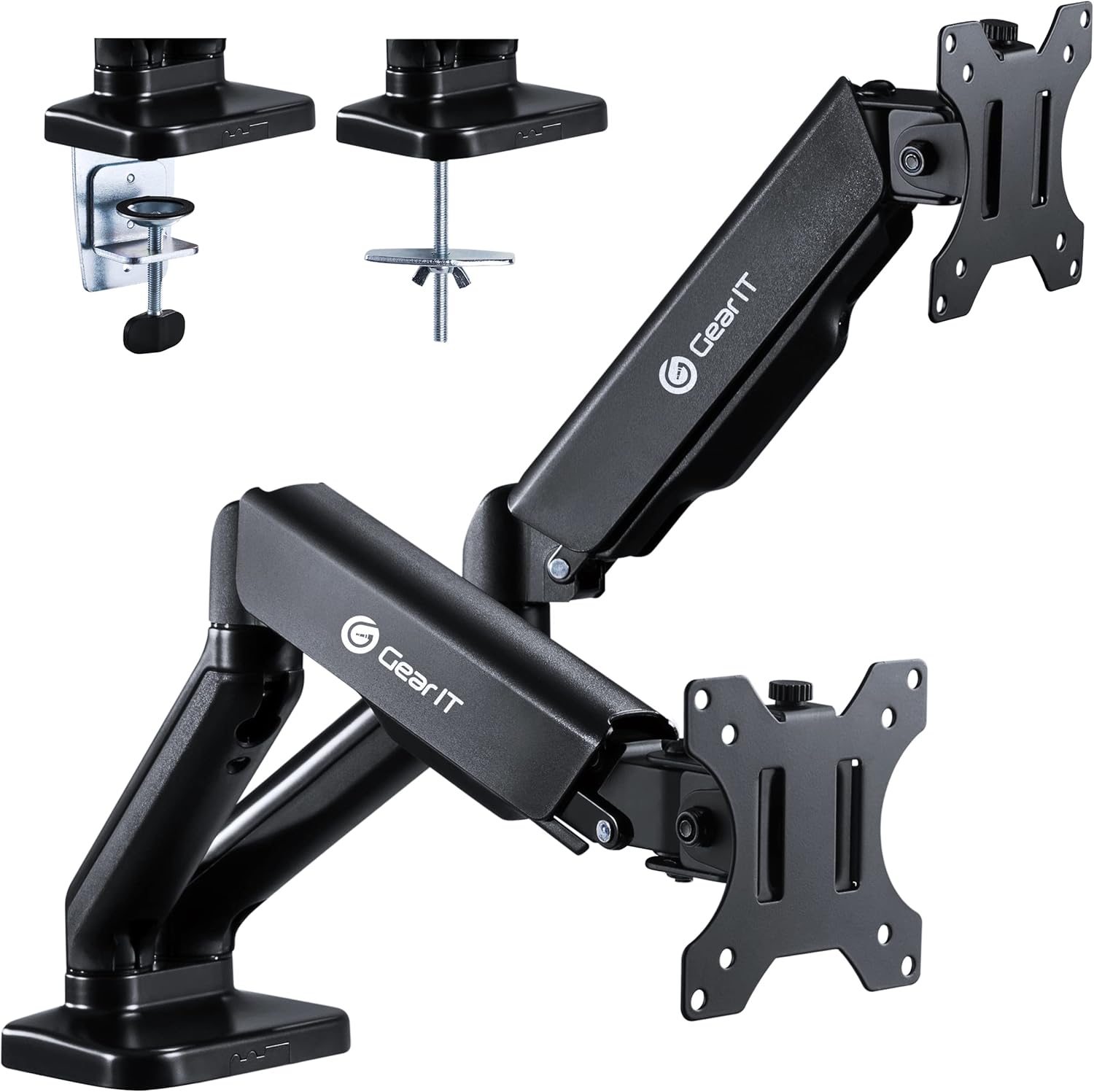 GEARit Dual Monitor Mount (Up to 32 Inch, 19.8 lbs) Desk Stand Mount for LCD LED Monitor, Fully Adjustable Articulating Gas Spring Arm with Quick Release (Tilt, Swivel, Rotate) Vesa 75 100