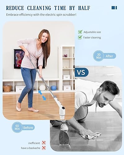 Miniatura 4 de Augot - Limpiador eléctrico inalámbrico giratorio de 59 pulgadas con mango largo para limpieza, cepillo de limpieza eléctrico de 3 velocidades con 8