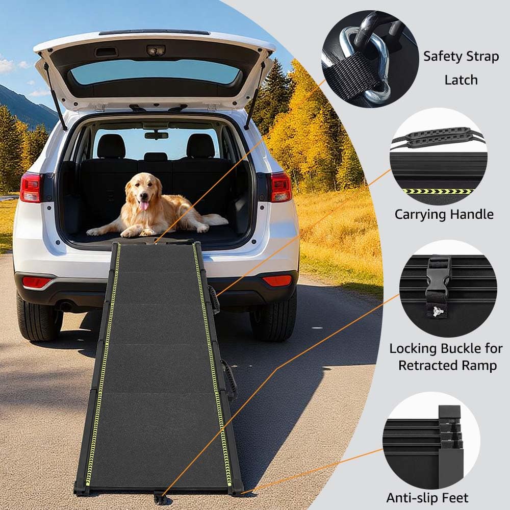 unipaws Rampe télescopique extra longue de 190,5 cm pour voiture, VUS et camion, rampe portable de 43,9 cm de large avec surface antidérapante, bandes réfléchissantes et pente douce pour chiens pesant