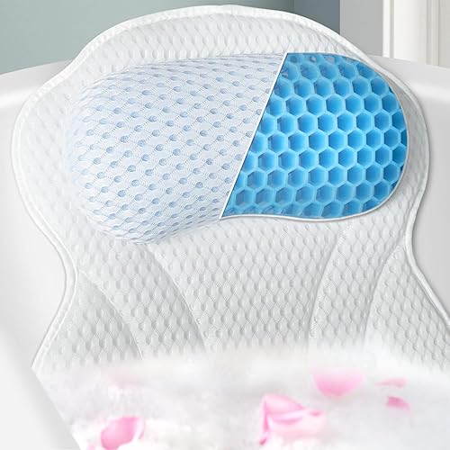 Bath Pillow Bathtub Pillow，Bath Pillows for Tub Neck and Back Support, Bath Tub Pillow Headrest with Soft 4D Mesh Fabric