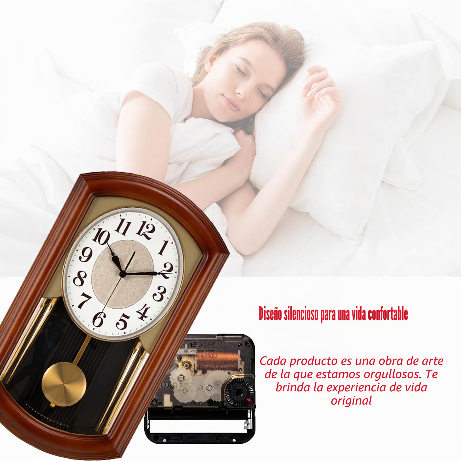 AOKLEY Reloj de Pared de péndulo 52 * 30cm, Reloj de pendulo, Reloj de carrillon Antes de Las campanadas, Fabricado en Madera