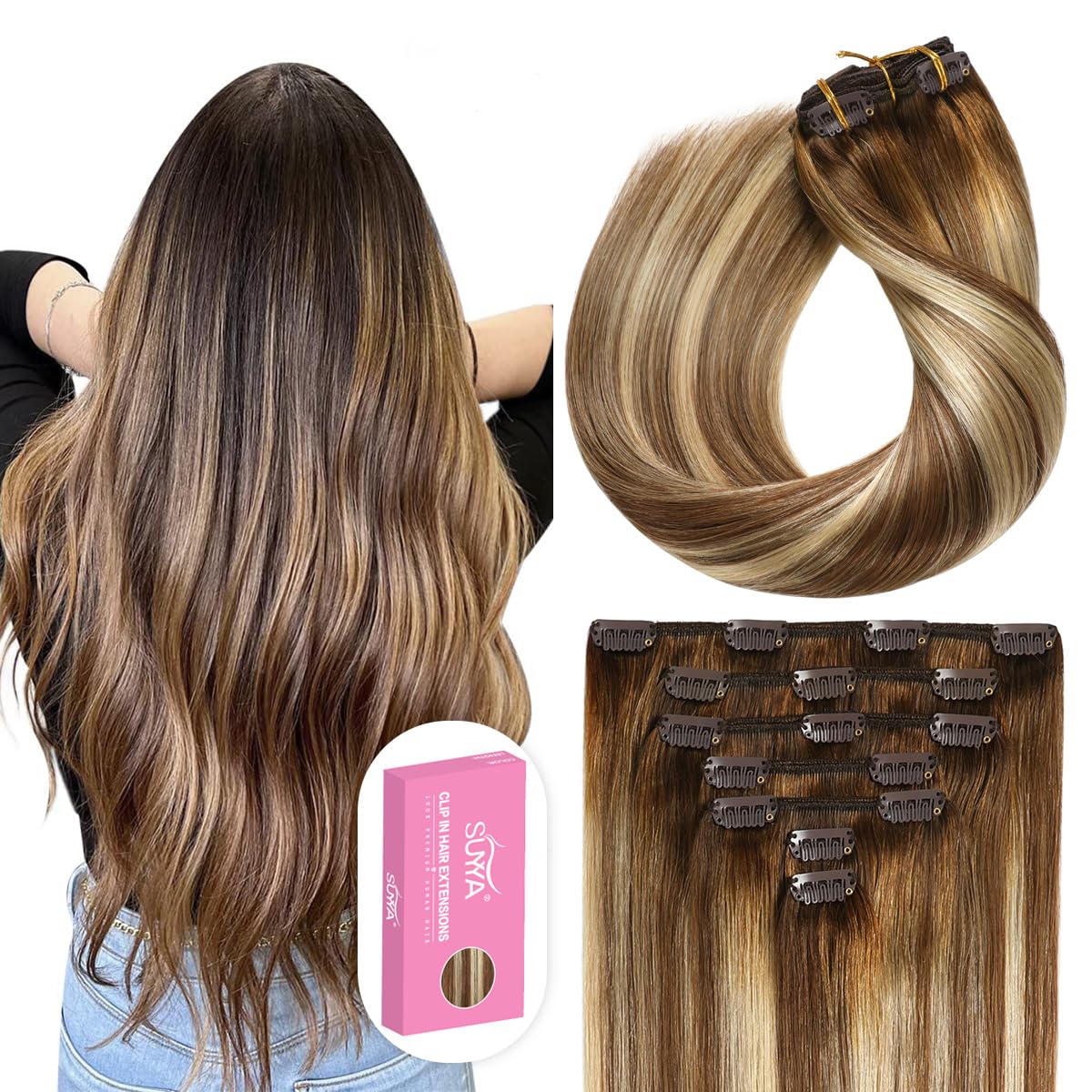 28Inch Clip In Hair Extensions Real Human Hair Straight 8Pcs Remy Hair Extensions Clip In Human Hair With 18Clips Double Lace Weft 120g Natural Black - View #9