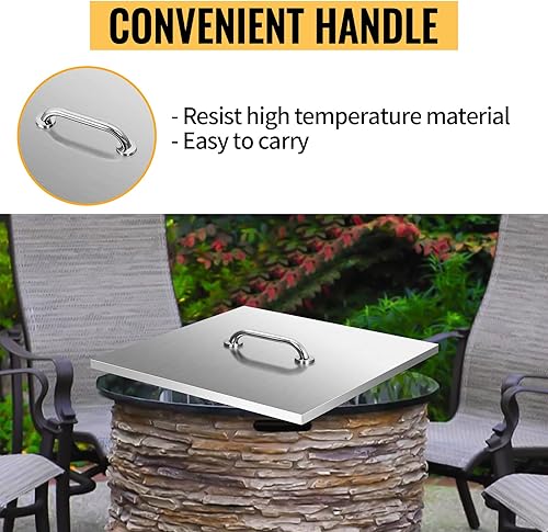 Miniatura 6 de Cubierta para quemador de hoguera de 21 x 21 pulgadas, cubierta para hoguera de 0.059 in de grosor, tapa cuadrada de acero inoxidable 430 para