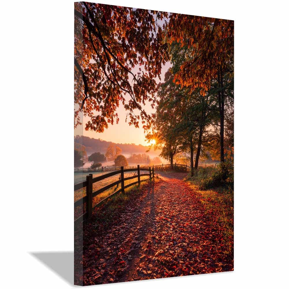 XENIOU Nature Wall Art Fall Morning Path artwork, wall decoration Living Room Bedroom Hallway Stairs Decoration(Multicolor)-20x30cm Framed