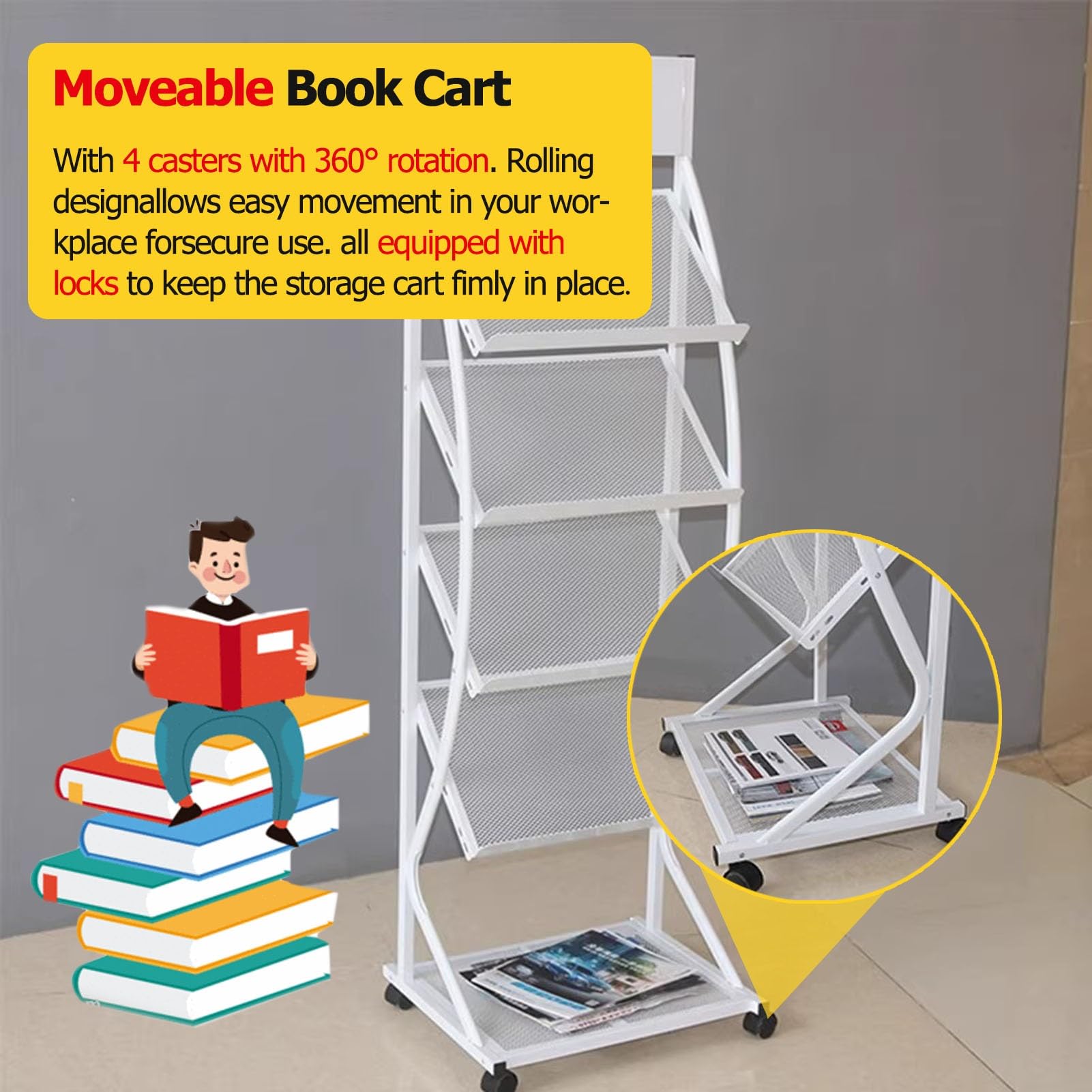 IBOWZ Stojak na czasopisma stojak na czasopisma 150 cm wysoki stojący stojak na czasopisma/półka na książki, stojak na broszury na biurku / katalog organizer do przechowywania literatury, wąski stojak