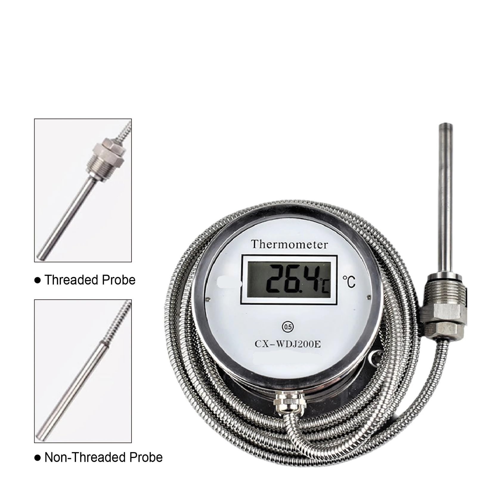 sensor Termómetro digital de acero inoxidable con pantalla digital, sonda impermeable y medidor de temperatura for uso industrial.(1m NoThread)