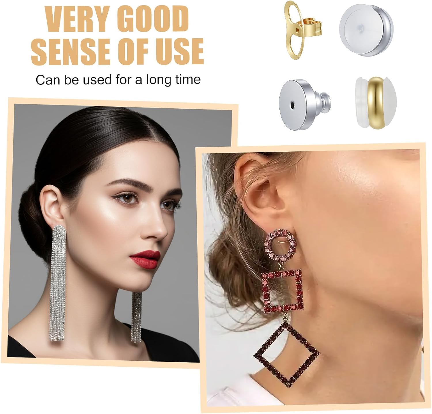 Mabor 6 Pairs Earring Backs for Heavy Earrings and Droopy Ears - Low Allergenicity Secure Locking Ear Supports, Anti-Sagging Lifters with Gold, Silver image 4