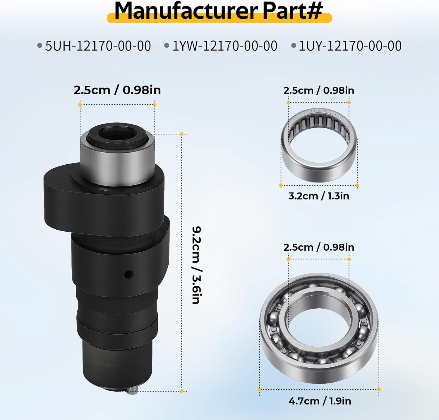 M MATI Camshaft & Bearing Repair Kit for Yamaha Warrior 350 Wolverine 350 Big Bear 350 400 Moto-4 350 Kodiak 400 Big Wheel BW350 YFM350 YFM400 5UH-12170-00-00