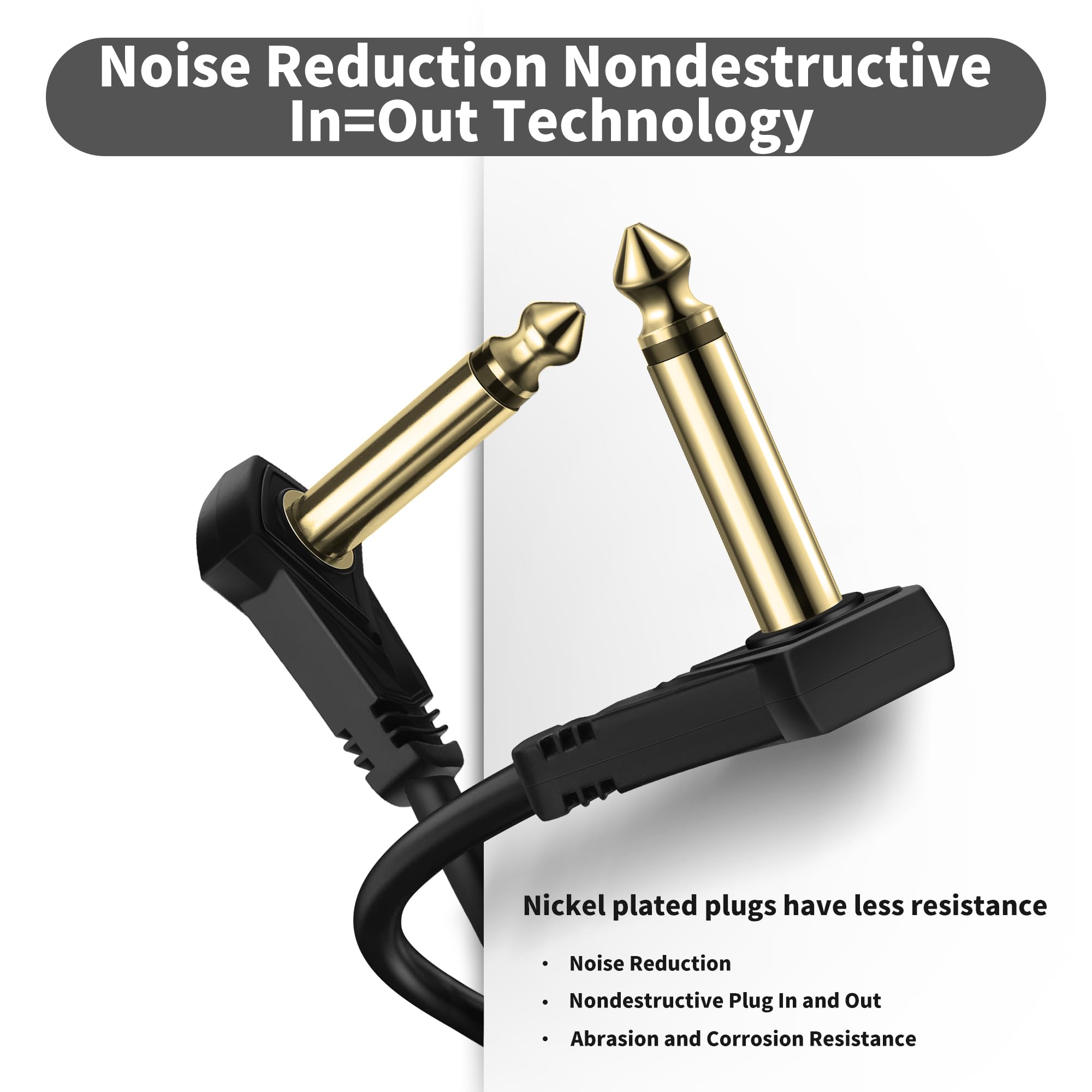 Augioth 18 Inch Guitar Patch Cables Gold Plug, 45 cm Black Guitar Pedal Cable Effect Cable Cord, 1/4