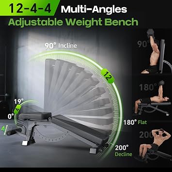 Adjustable Weight Bench for Home Gym, Heavy-Duty Incline Decline Bench with 12 Backrest Positions, 4 Seat Heights and 4 Leg Holder Settings, Commercial-Feel Strength Training Bench