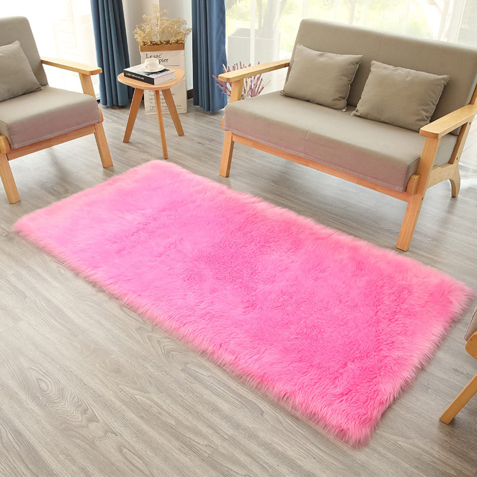 Tapis rose rectangulaire en fausse fourrure 80x180 cm pour chambre et salon douillet