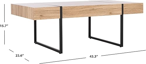Miniatura 3 de SAFAVIEH Home Collection - Mesa de centro rectangular moderna Tristan con parte superior de madera natural y base de metal negro, mesa de sala de