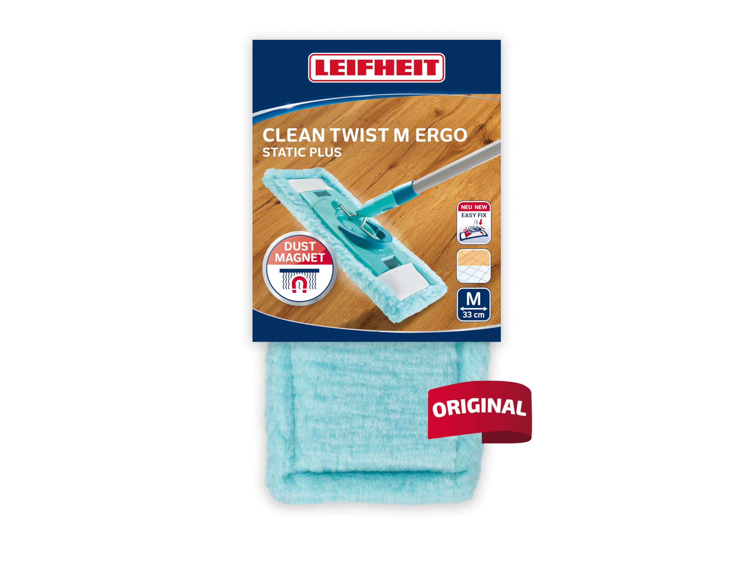 Leifheit Replacement Wiper Cover Clean Twist M Ergo Static Plus, Dusting Mop Head, Dust Attracting Cover for Ergo Floor Mop, 33 cm wide duster