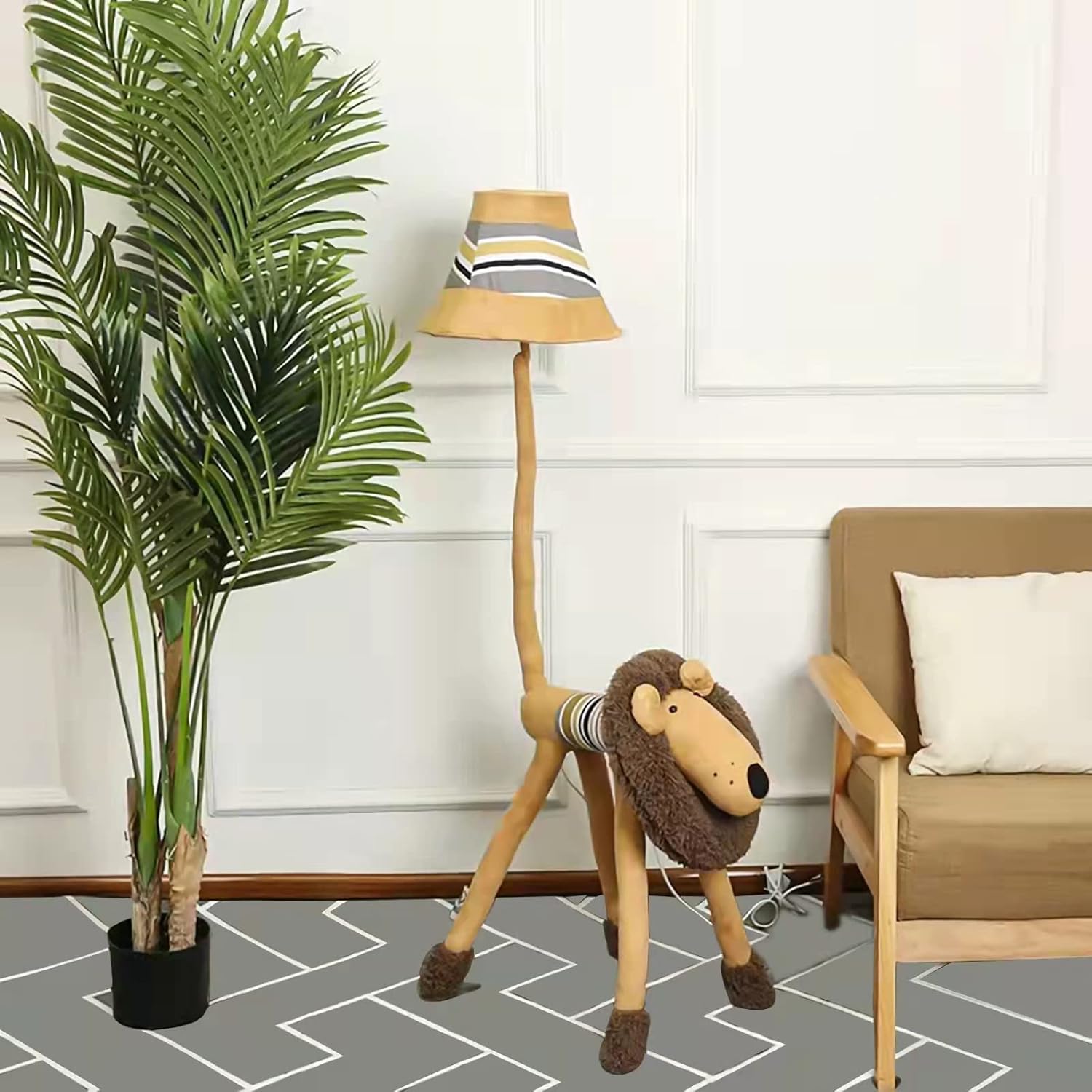 HERBESTBAY Kids Floor Lamp, Brown Lion Creative Design Modern Floor Lamp for Bedroom, 51 Inch Hand-Stitched Toy Standing Lamp for Living Room, Package Come with an E26 LED Bulb (Brown Lion)