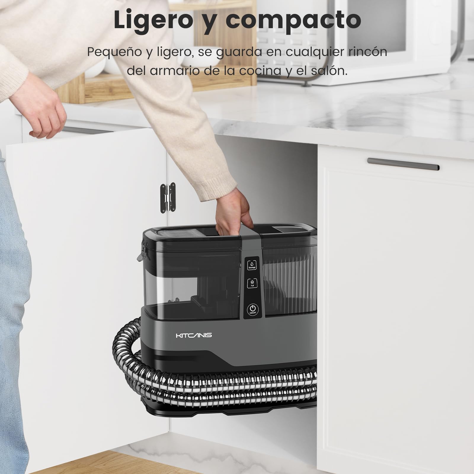 Kitcanis Limpiador de Tapicerías 17Kpa 600W Aspiradora de Agua Tapicería con 4 Accesorios, Máquina Limpiar Tapicerías Sofá Alfombra Coche, Depósitos 1.1L/1.2L, Aspirador Tapicerias con Agua
