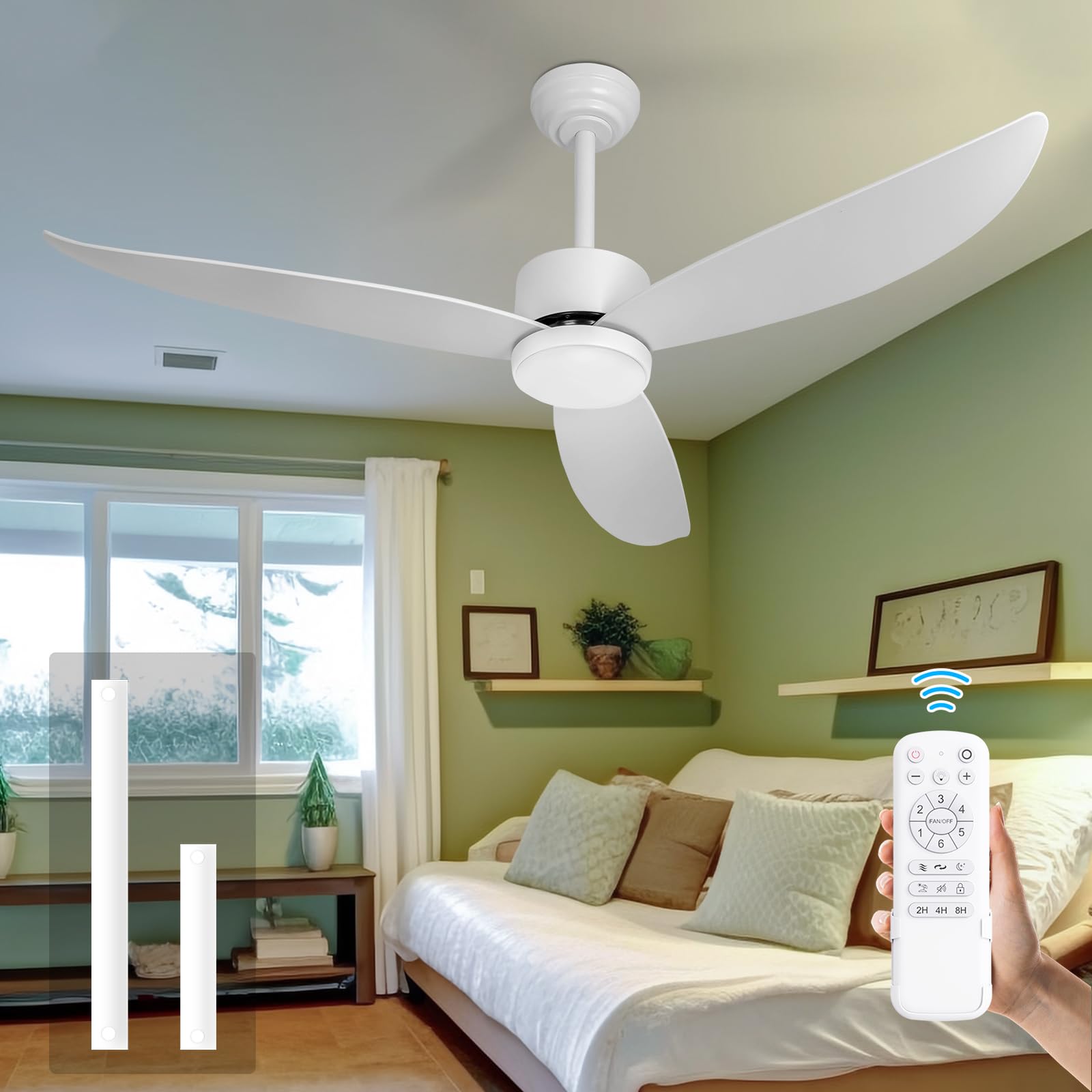 Amazon.com: revoici 52In Ceiling Fans with Lights,Dimmable LED Lights Remote  Control Modern Ceiling Fan,3 Blades Quiet Reversible DC Motor for Office,  Patio, Living Room, Bedroom, Garage : Tools u0026 Home Improvement