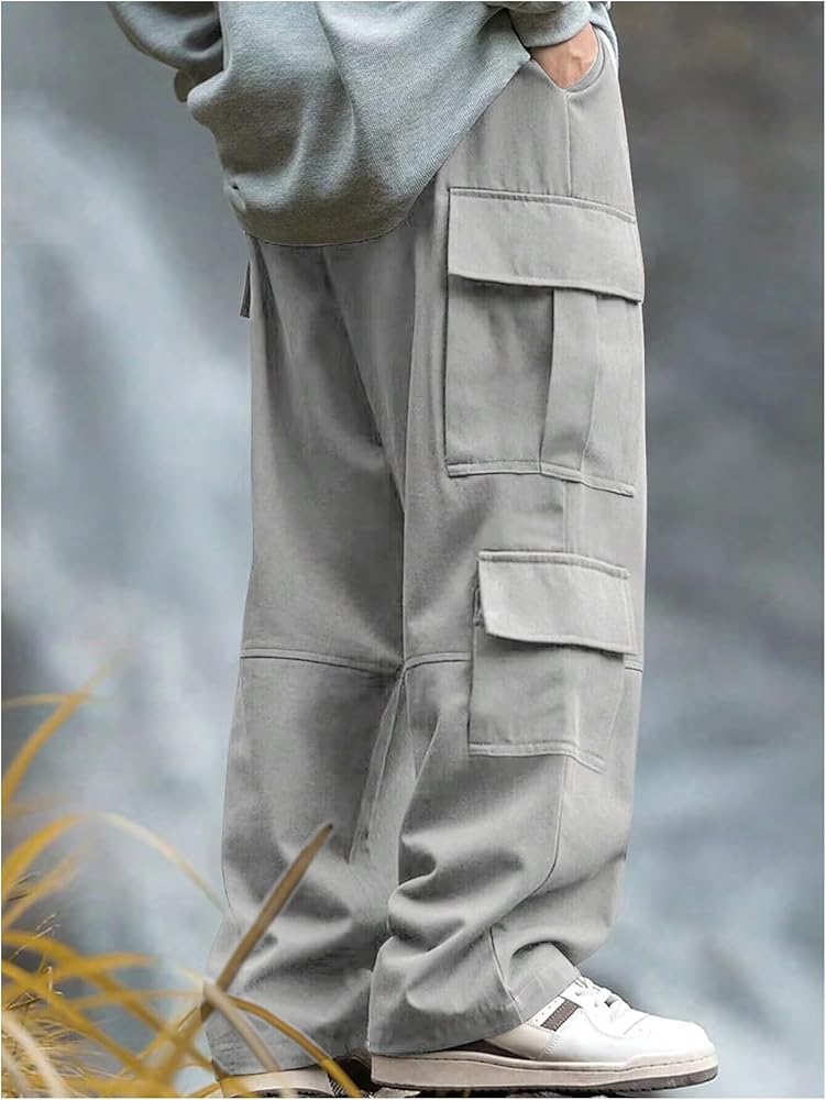 Verdusa Men's Baggy Cargo Pants Drawstring Elastic Waist Flap