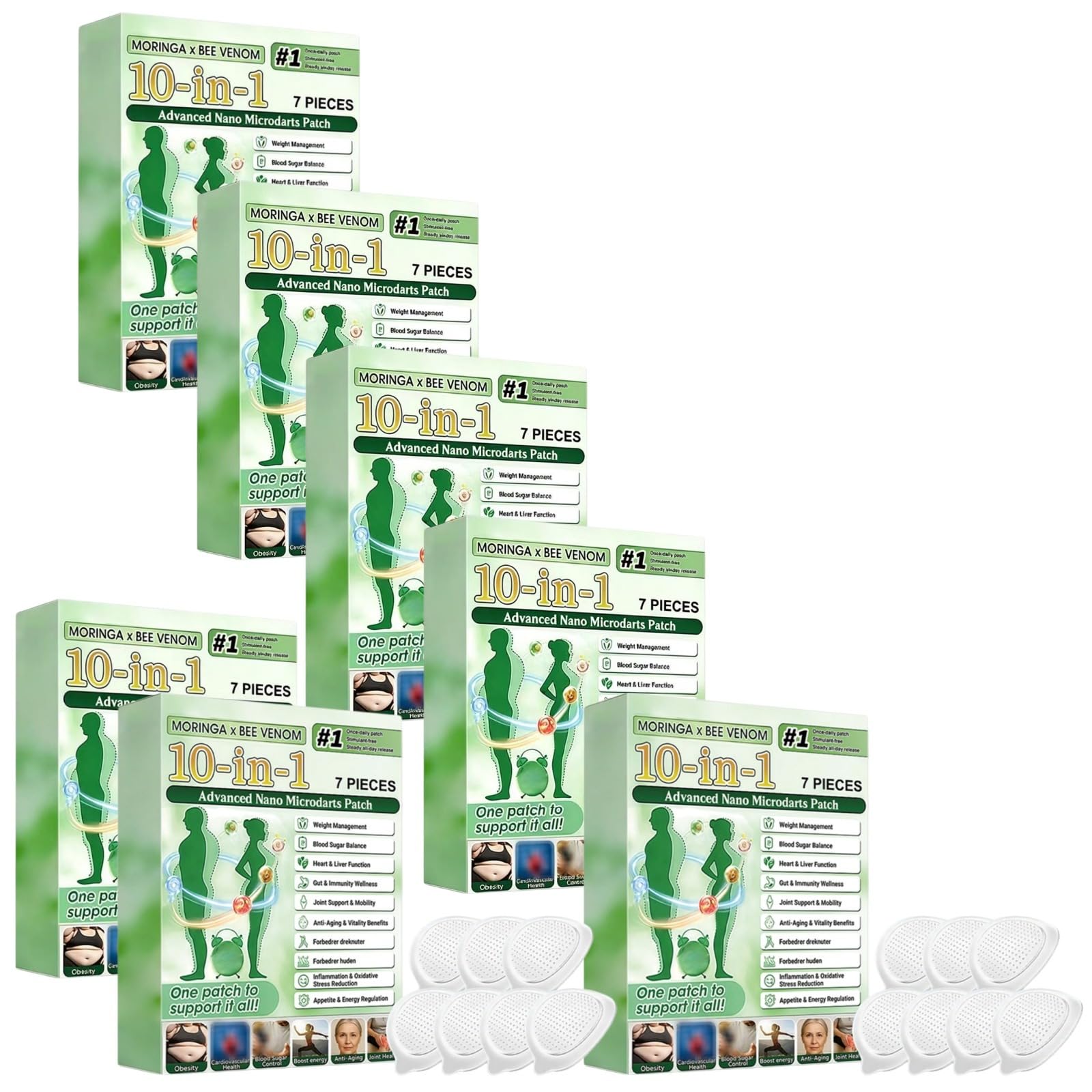 Patch Nano 10 in 1 al Moringa & Veleno d'ape, Patch Nano Microneedle Dimagrante Ingredienti Naturali, Facile da applicare, invisibile sotto i vestiti, uomo e donna