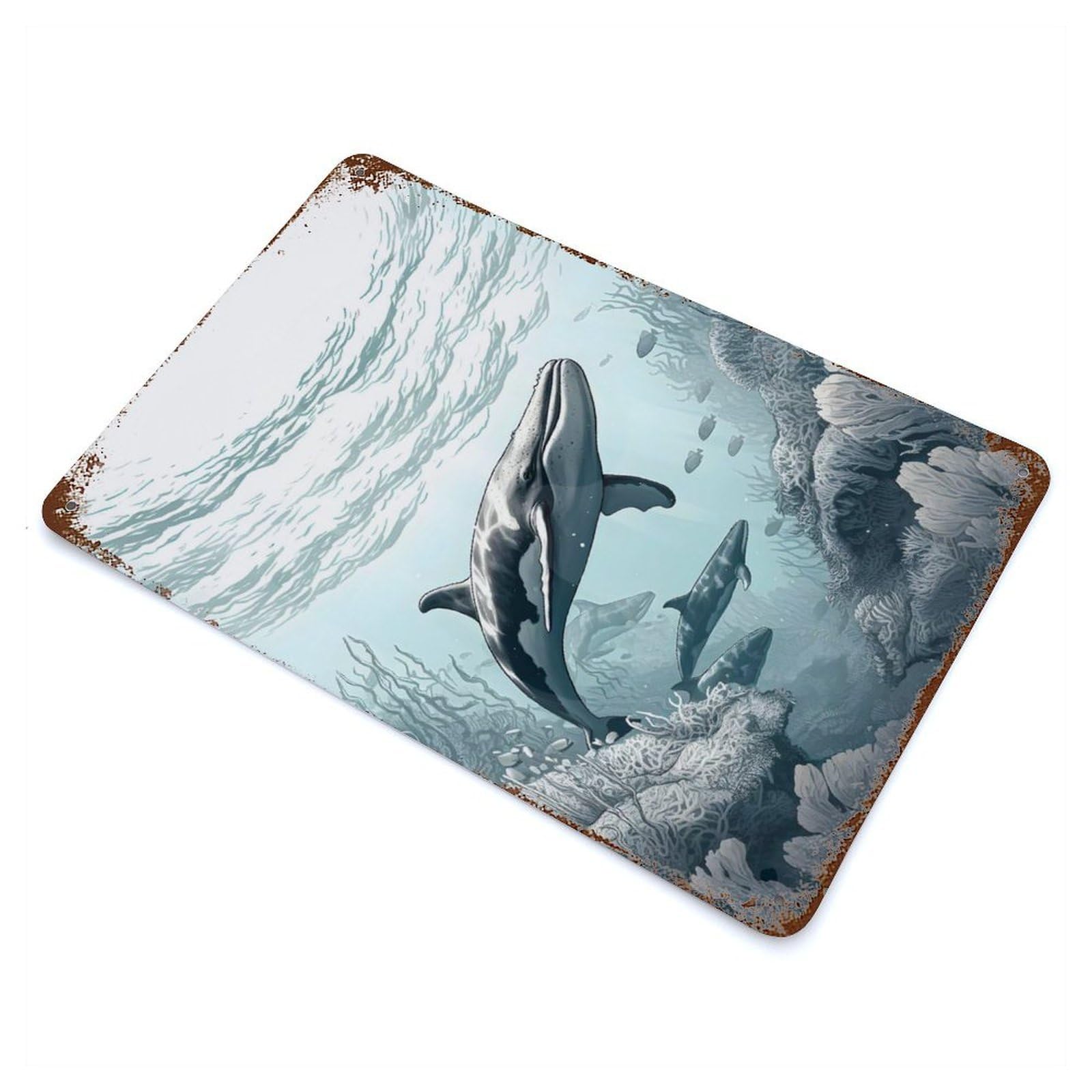 Retro Metal Sign Whale Underwater 11.8"x7.9", Retro Wall Decor for Living Room, Hallway And Home Decor